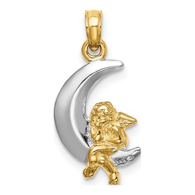 14K Yellow Gold Angel on Moon Charm – view 4