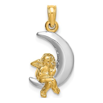 14K Yellow Gold Angel on Moon Charm
