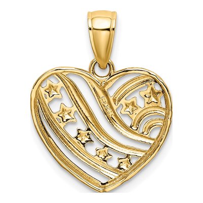14K Yellow Gold Stars Stripes Heart Pendant – view 5