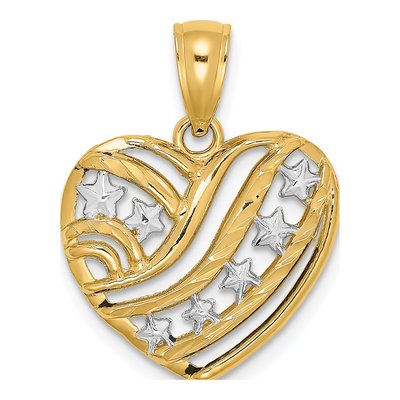14K Yellow Gold Stars Stripes Heart Pendant
