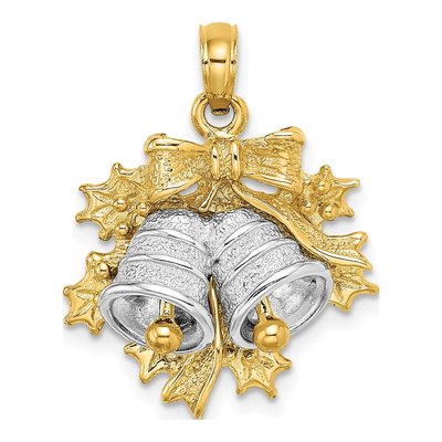 14K Two-Tone Gold Moveable Christmas Bells Charm