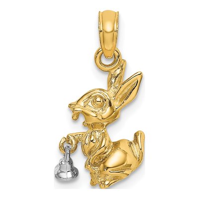 14K Two-Tone Gold 3D Bunny Rabbit Charm