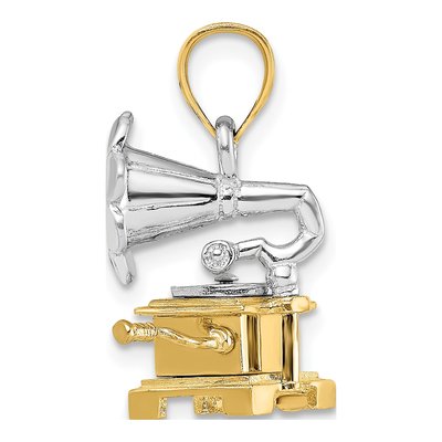 14K Two-Tone Gold 3-D Moveable Phonograph Charm – view 3