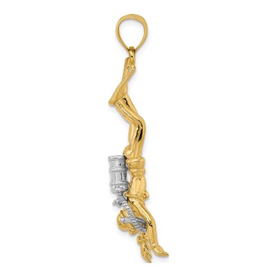14K Two-Tone Gold 3D Scuba Diver Pendant – view 3