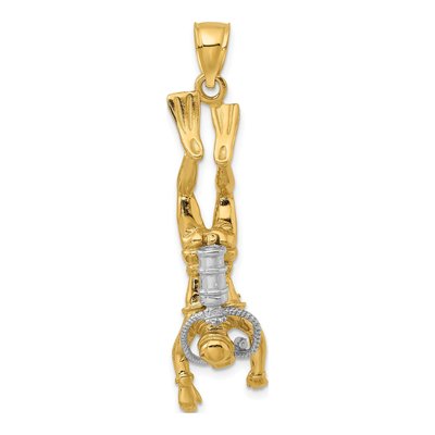 14K Two-Tone Gold 3D Scuba Diver Pendant – view 5