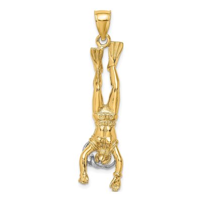 14K Two-Tone Gold 3D Scuba Diver Pendant