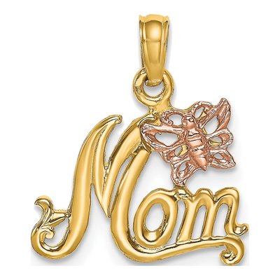 14K Two-Tone Gold MOM Butterfly Pendant