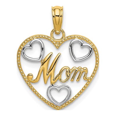 14K Yellow Gold MOM Heart Charm
