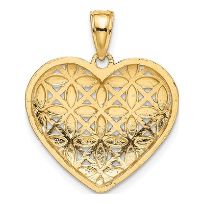 14K Yellow Gold Diamond-Cut Leaves Heart Charm – view 5