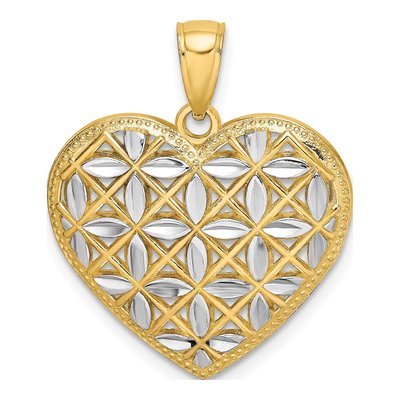 14K Yellow Gold Diamond-Cut Leaves Heart Charm