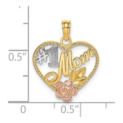 14K Two-Tone Gold Mom Heart Number 1 Pendant – view 4