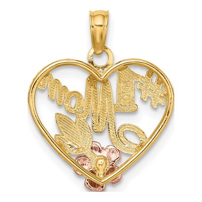 14K Two-Tone Gold Mom Heart Number 1 Pendant – view 5