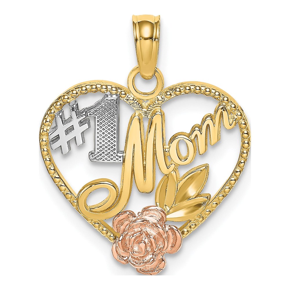 14K Two-Tone Gold Mom Heart Number 1 Pendant