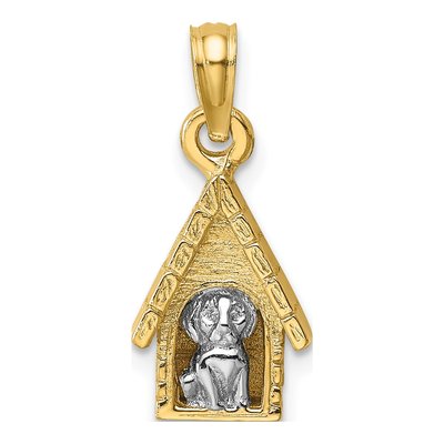 14K Two-Tone Gold 3D Dog House Pendant