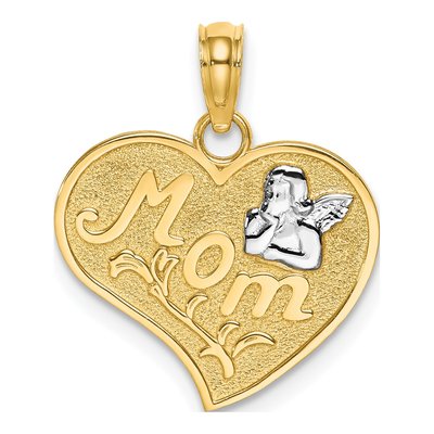 14K Yellow Gold MOM Angel Heart Pendant