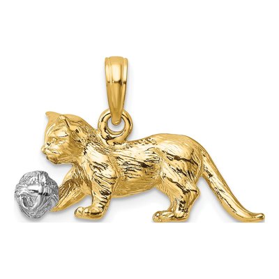 14K Two-Tone Gold 3-D Cat Charm
