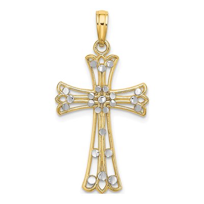 14K Yellow Gold Diamond-Cut Cross Charm