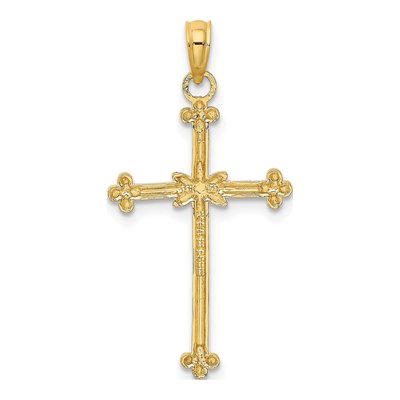 14K Yellow Gold Thin Diamond-Cut Cross Charm – view 5