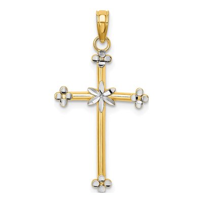 14K Yellow Gold Thin Diamond-Cut Cross Charm