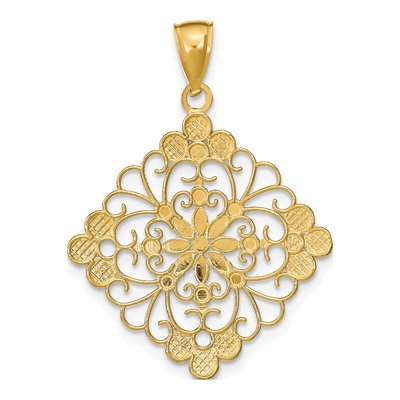 14K Yellow Gold Diamond-Cut Filigree Medallion Charm – view 5