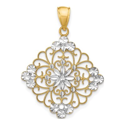 14K Yellow Gold Diamond-Cut Filigree Medallion Charm