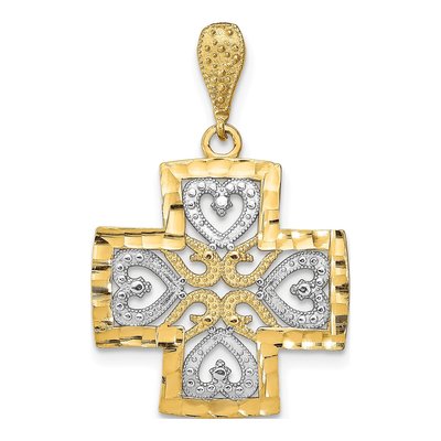 14K Yellow Gold Maltese Cross Heart Charm