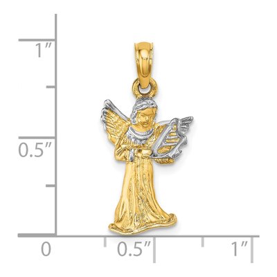 14K Yellow Gold Angel Playing Harp Pendant – view 4