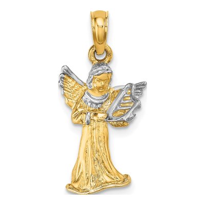 14K Yellow Gold Angel Playing Harp Pendant