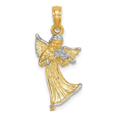 14K Yellow Gold Angel Playing Violin Pendant