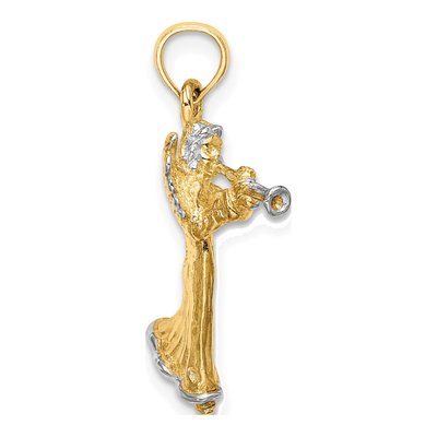 14K Yellow Gold Angel Playing Trumpet Pendant – view 3