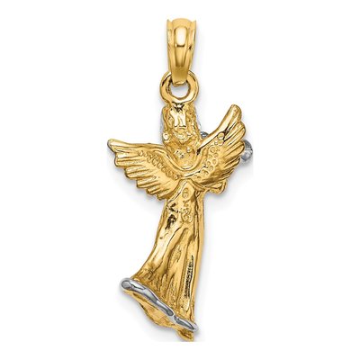 14K Yellow Gold Angel Playing Trumpet Pendant – view 5