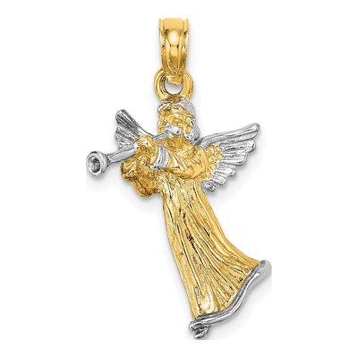 14K Yellow Gold Angel Playing Trumpet Pendant