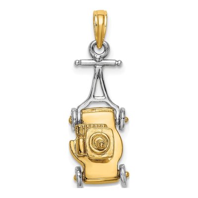 14K Two-Tone Gold 3D Lawn Mower Charm