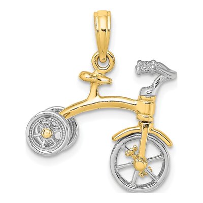 14K Two-Tone Gold 3D Tricycle Pendant