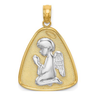 14K Yellow Gold Angel Praying Halo Pendant