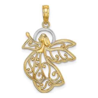 14K Yellow Gold Flying Angel Pendant