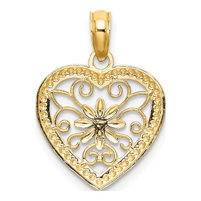 14K Yellow Gold Filigree Heart Charm – view 5