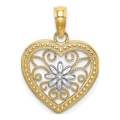 14K Yellow Gold Filigree Heart Charm