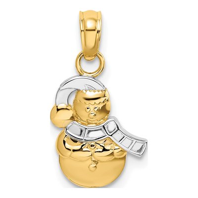 14K Yellow Gold 3D Snowman Pendant