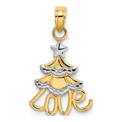 14K Yellow Gold LOVE Christmas Tree Pendant