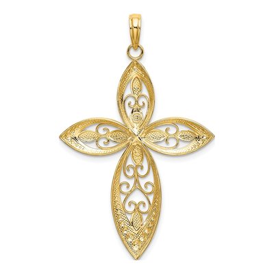 14K Yellow Gold Beaded Filigree Cross Charm – view 5