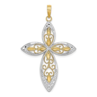 14K Yellow Gold Beaded Filigree Cross Charm