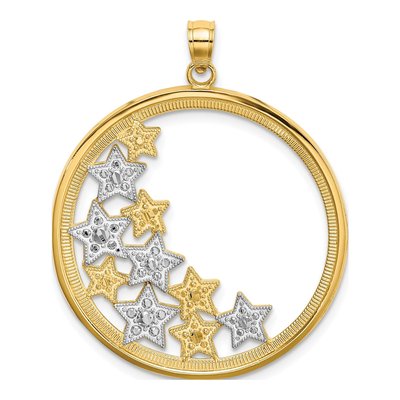14K Yellow Gold Stars Round Frame Charm