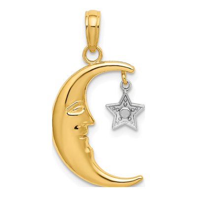 14K Two-Tone Gold Half Moon Star Pendant