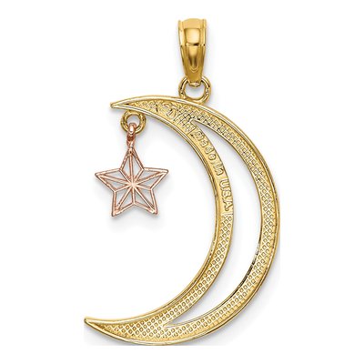 14K Two-Tone Gold Moon Moveable Star Pendant – view 4