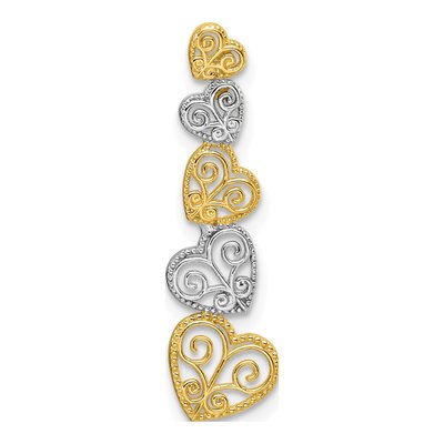 14K Two-Tone Gold Filigree Hearts Slide Pendant