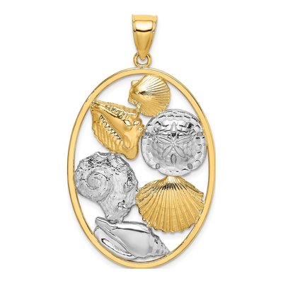 14K Yellow Gold Shell Cluster Oval Frame Charm