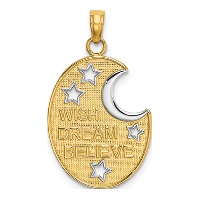 14K Yellow Gold Moon Stars Wish Dream Believe Charm