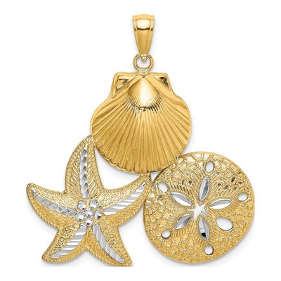 14K Yellow Gold Starfish Sand Dollar Charm
