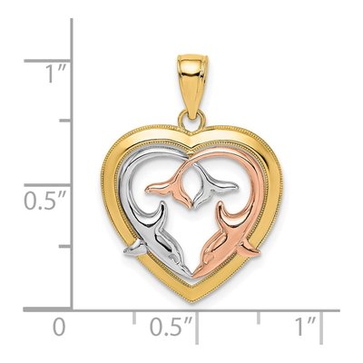 14K Two-Tone Gold Dolphins Heart Frame Charm – view 4